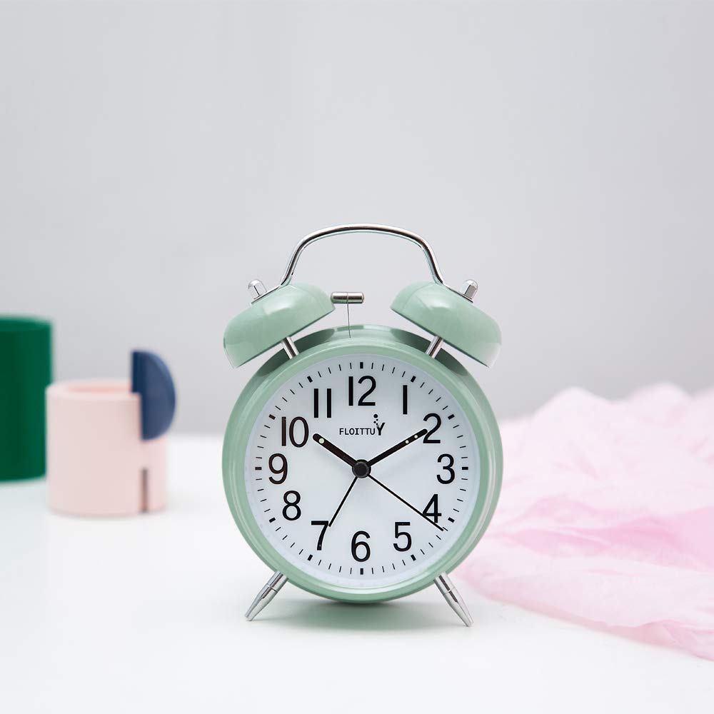 FLOITTUY Loud Alarm for Deep Sleepers 4'' Twin Bell Alarm Clock with Backlight for Bedroom and Home Decoration(Green)
