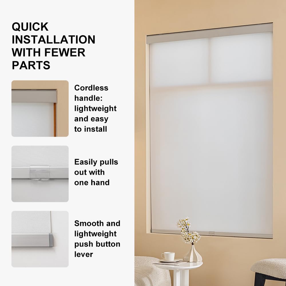 INZEBRIGH Cordless Roller Shades Free Stop Room Darkening Window Blinds