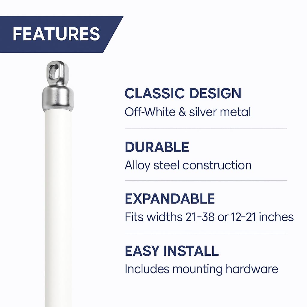 Swivel End Sash Curtain Rods 5/16-Inch 2 Rods per Pack (Adjustable Width, OFF-White w/Nickel Ends) by Castellanos (12-21)
