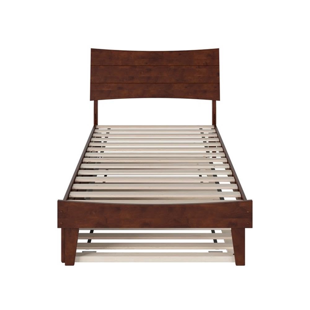 Pemberly Row Twin XL Solid Wood Platform Bed with Trundle, Walnut Finish, Horizontal Plank Headboard, Built-in Slat Kit, Durable Hardwood/Veneer Construction, 600 lb Capacity, Bedroom Furniture