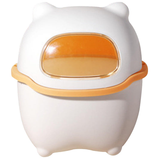 Yellow PP PET Mini Desktop Trash Can Cartoon Bear with Lid