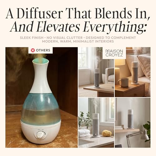 Maison Croyez Waterless Essential Oil Diffuser (120ml Bottle) – Nebulizing Aroma Diffuser, 3 Intensity Levels, 1/3/6H Timer + Auto Mode, Warm Ambient Light, Up to 600 sqft