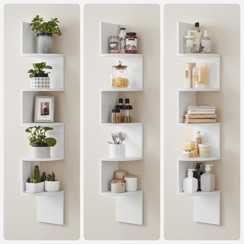 VASAGLE Corner Shelf Wall Mount, 5-Tier Floating Corner Bookshelf