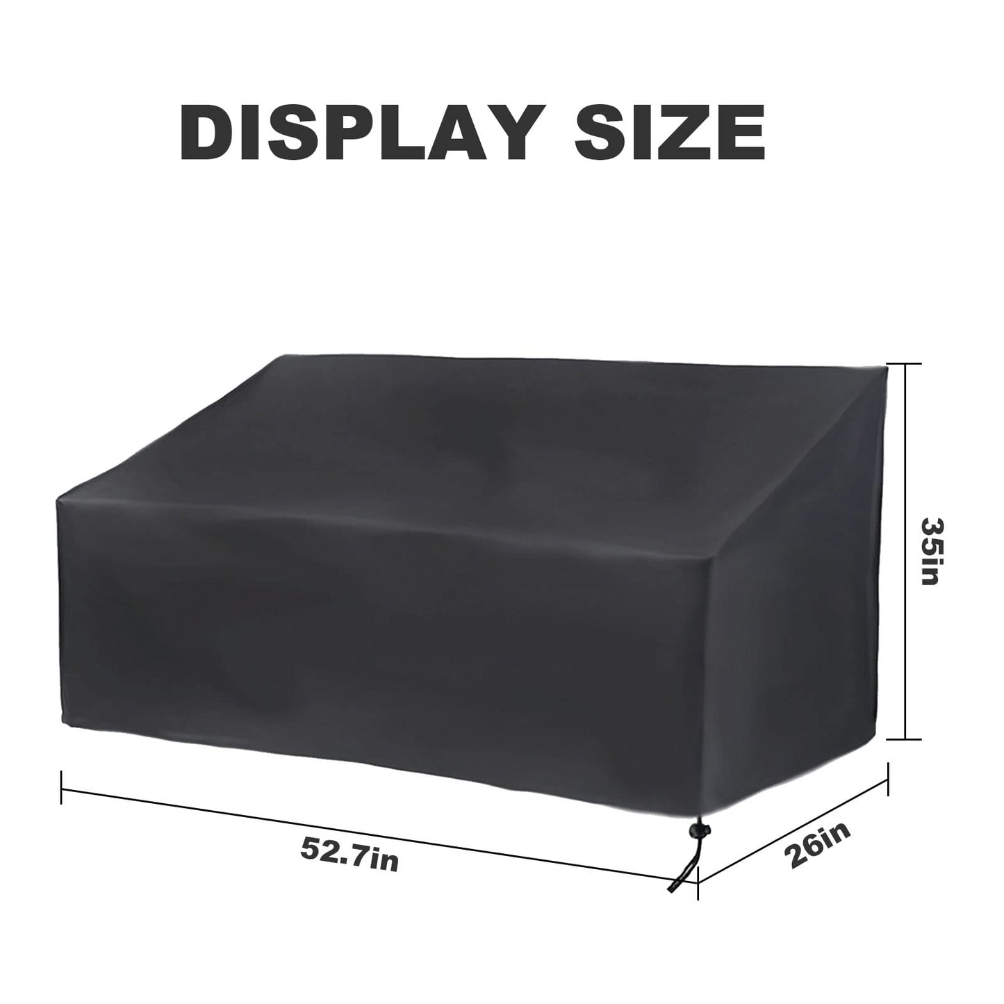 Hoypeyfiy Patio Bench Cover 52.8 x 26 x 35/24.8 Inch, Waterproof Outdoor Garden Bench Cover, Windproof Oxford Fabric Furniture Bench Cover with Drawstring and Storage Bag, Black