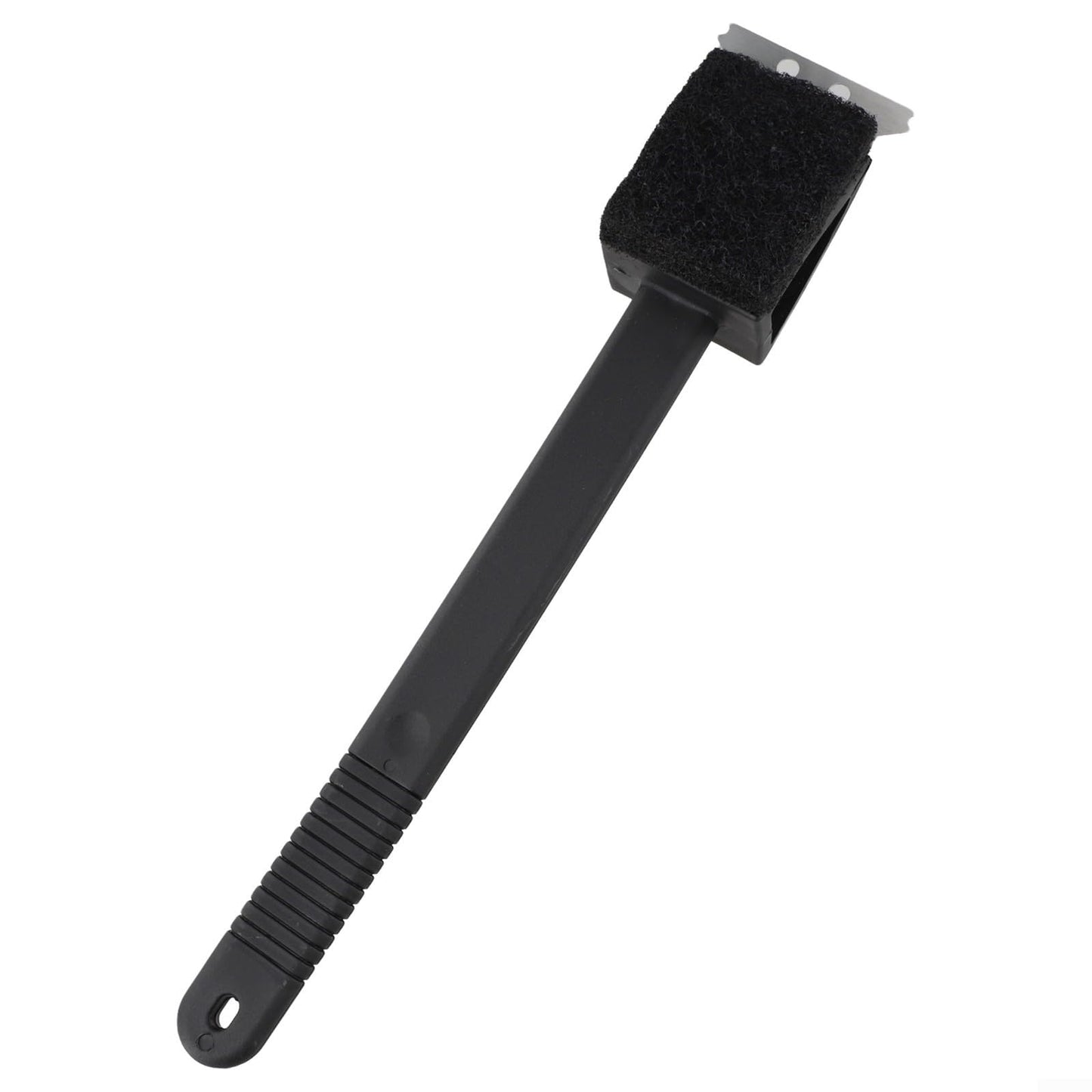 Three-in-One BBQ Grill Cleaning Brush with Stainless Steel Bristles, Scraper and Sponge, Ergonomic Handle for Outdoor Cooking Maintenance, Black 14.4 x 2.8 in