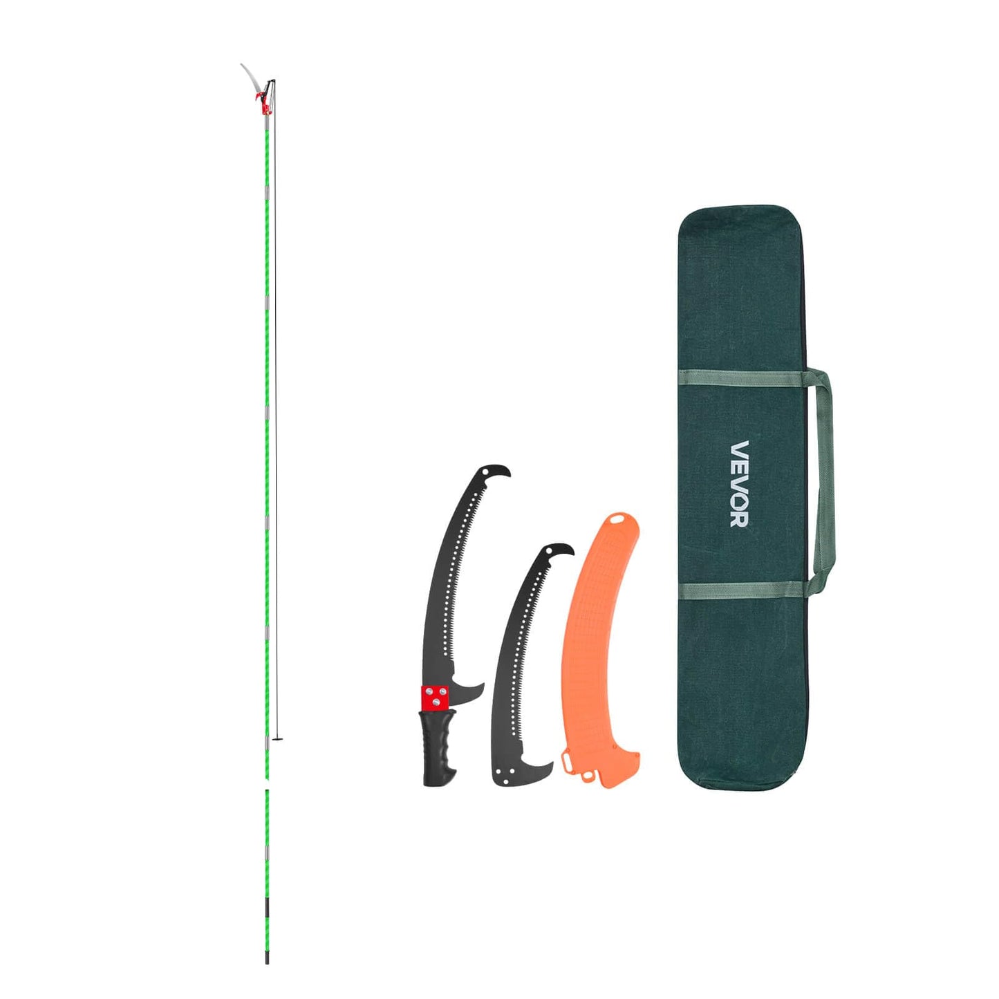 VEVOR Manual Pole Saw, 3.87-27 ft Extendable Pole Tree Pruner with Scissors, Sharp 65Mn Steel Blade, Lightweight Fiberglass Handle Pole, for High Branch Trimming, Pruning Tool for Palms and Shrubs