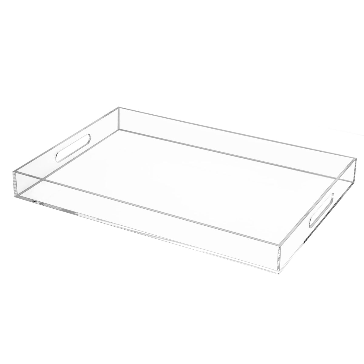Clear Rectangular 14x20 Inches Acrylic Ottoman Tray Decorative Serving Tray with Cutout Handles Organizer Tray on Coffee Table Countertop Big Breakfast Bed Tray Living Room Appetizer Serving Food