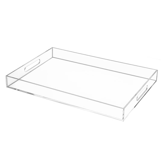 Clear Rectangular 14x20 Inches Acrylic Ottoman Tray Decorative Serving Tray with Cutout Handles Organizer Tray on Coffee Table Countertop Big Breakfast Bed Tray Living Room Appetizer Serving Food