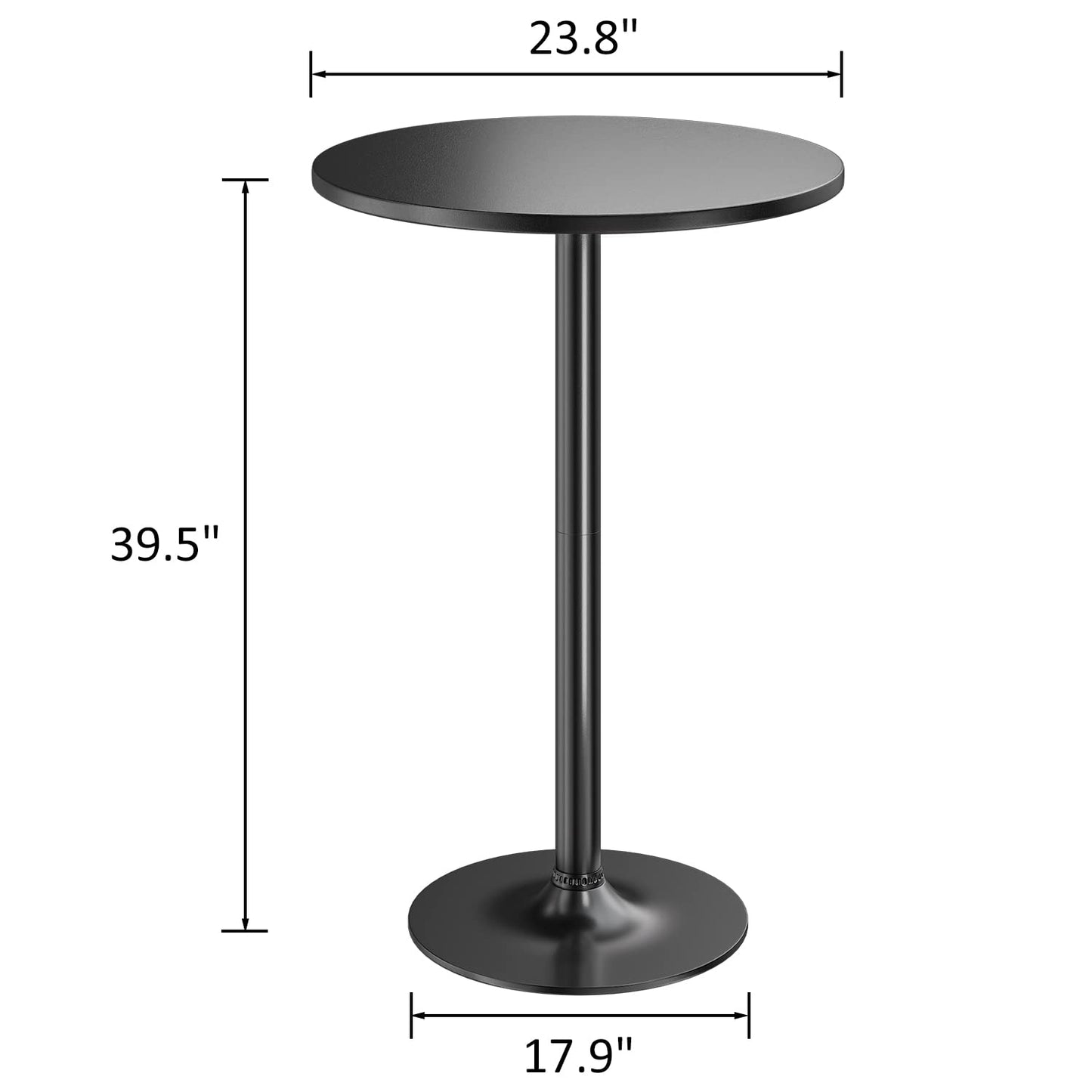 Furmax Bistro Pub Table 2 Pack Round Bar Height Cocktail Table Metal Base MDF Top Obsidian with Black Leg 23.8-Inch Top, 39.5-Inch Height (Black)