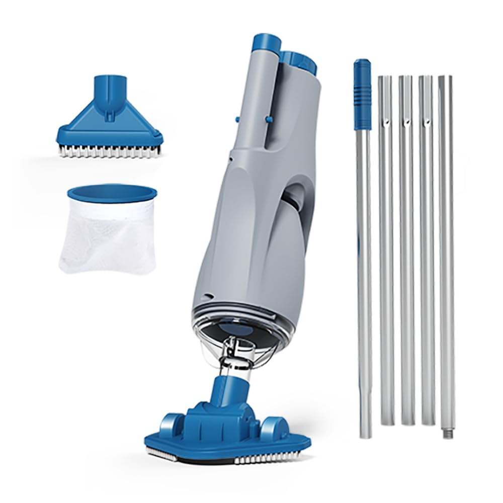 KOKIDO Cordless Handheld Pool Vacuum for Above Ground Pool, with 6ft Pole and 2 Vac Brush Heads, Ideal for Spot Cleaning Small Inground Pool Spa up to 20ft, Rechargeable, 60min, Sand and Light Debris