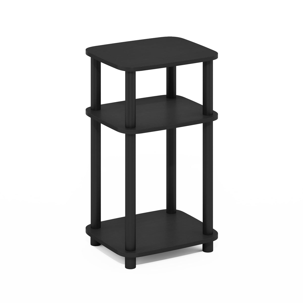 Furinno JUST 3-Tier Telephone Table, Turn-N-Tube Toolless Side Table with Open Shelf, Round Curve Corner Night Stand, Bedside Table, for Living Room, Bedroom, Americano