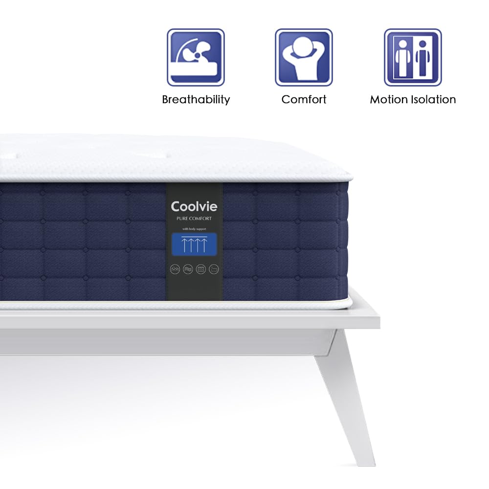 Coolvie Twin XL Mattress, 10 Inch Twin XL Size Hybrid Mattress, Individual Pocket Springs with Memory Foam, Bed in a Box, Cooler Sleep with Pressure Relief and Support