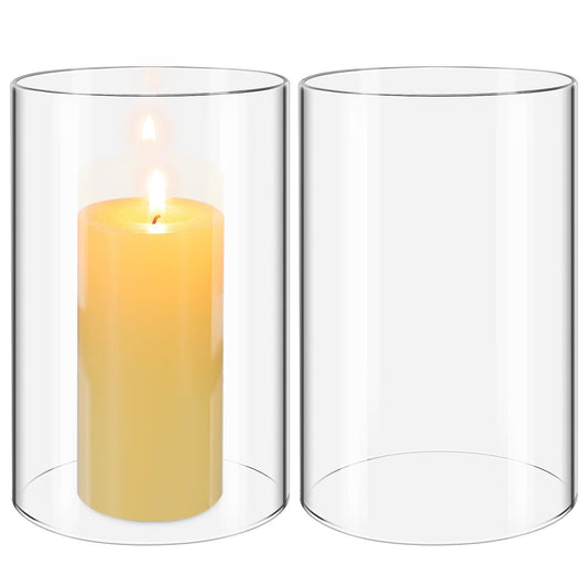 SAFIGLE Glass Candle Shades Clear Open Ended Cylinder Covers for Pillar Candles Windproof Candle Glass Sleeves Decorative Holder Accessories for Home Decor Indoor Outdoor Use 2 Pack