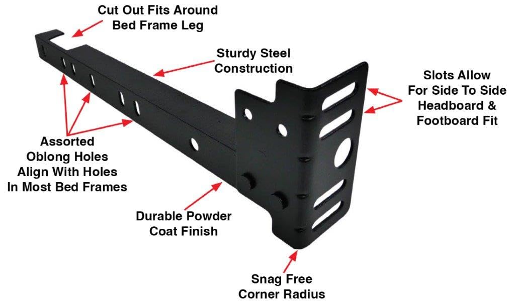 Tech Team #00712 Bed Frame Extension Set – Heavy-Duty Steel Brackets Extend Metal Bed Frame to Connect Headboard or Footboard – 2 Pieces with Hardware Included