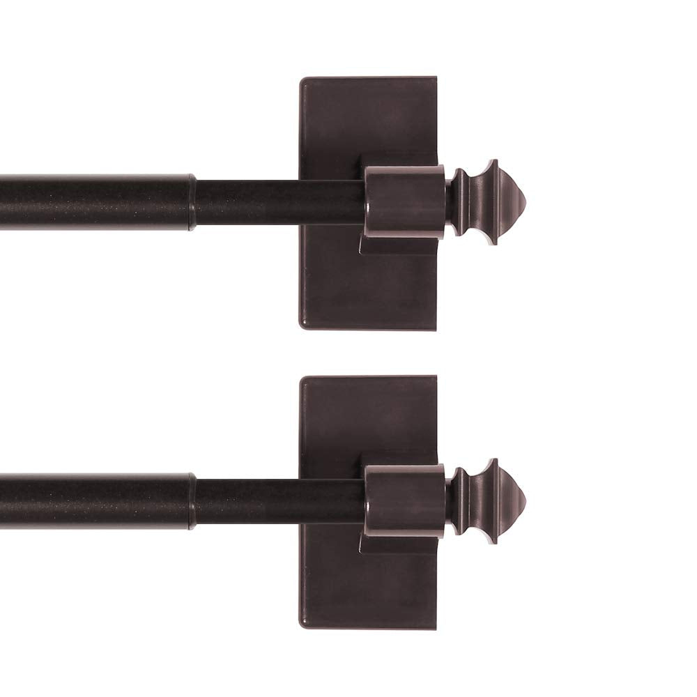 H.VERSAILTEX 2 PACK Magnetic Curtain Rods for Metal Doors Multi-Use Rods for Small Windows Cafe Sidelight and Iron Steel Places, Tool Free with Square Finials (Adjust from 9 to 16 Inch, Cocoa)