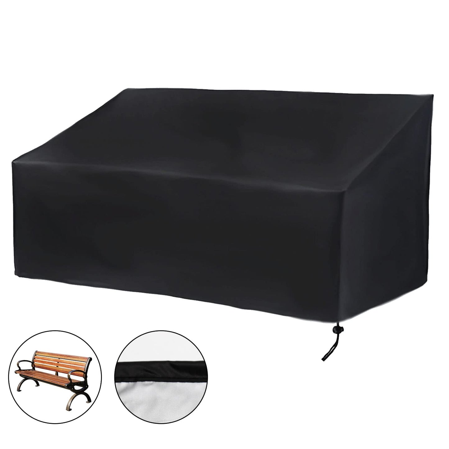 Hoypeyfiy Patio Bench Cover 52.8 x 26 x 35/24.8 Inch, Waterproof Outdoor Garden Bench Cover, Windproof Oxford Fabric Furniture Bench Cover with Drawstring and Storage Bag, Black