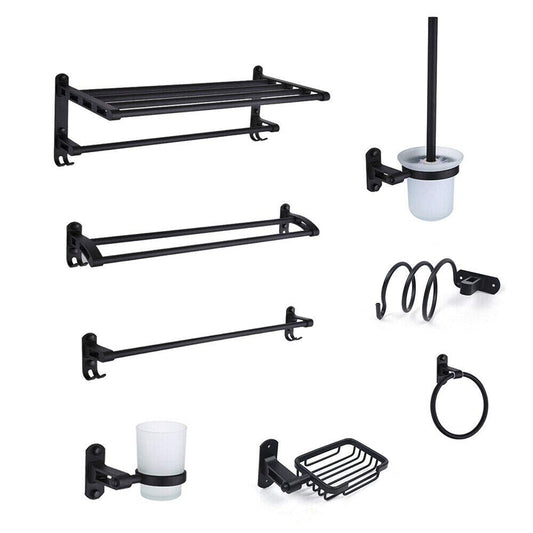 Aluminum Bathroom Hardware Set, 9-Piece Bath Accessories Set Wall Punched for bathroom, Toilet etc