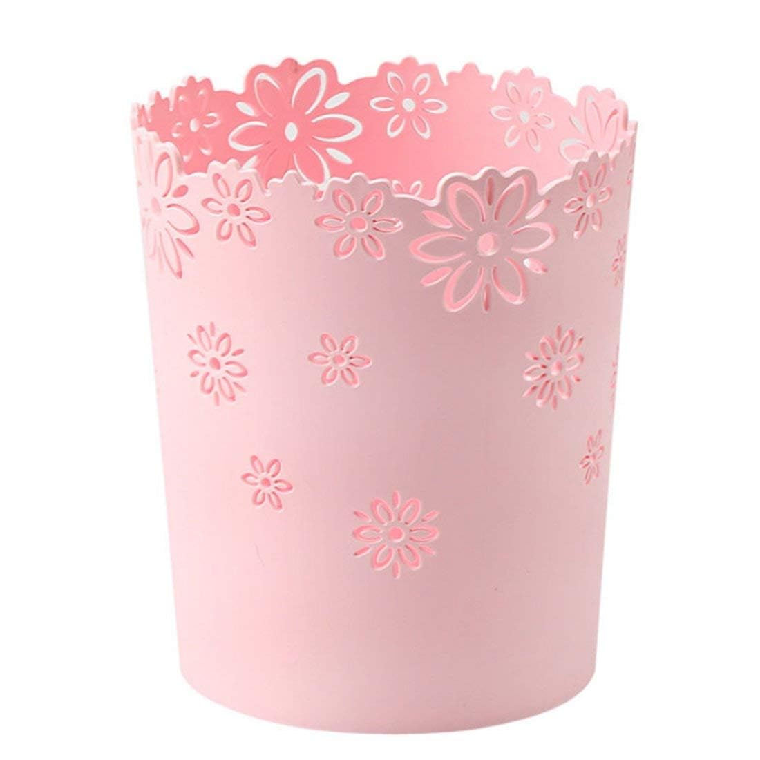 VIUJUH Hollow Flower Plastic Wastebasket Trash Can for Home (Pink, Medium)