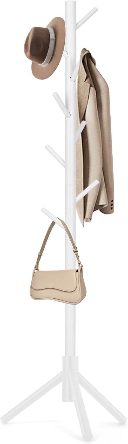 WANGMUXIA Coat Rack, Freestanding Coat Rack with 8 Hooks and 3 Adjustable Size Tree Coat Racks for Bedroom, Hallway, Entrance, Office, for Hats, Coats, Scarves, Handbags