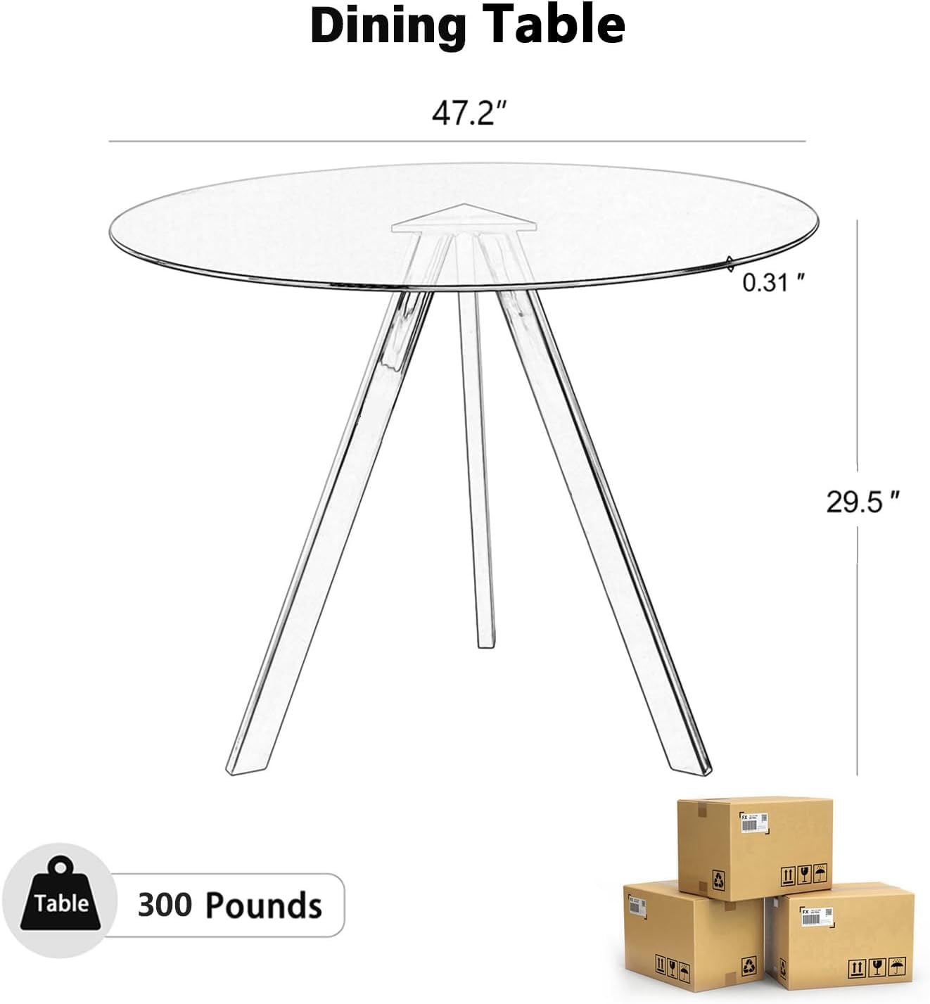 SIZOTA Round Dining Table for 4, 47" Modern Glass Dining Table, Leisure Coffee Table, Kitchen Circle Dinner Table, Saving Space(Black)