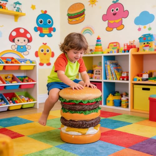 GLOGLOW Hamburger Stool, Creative Small Stool Shoe Changing Stool Furniture Decoration Foot Rest Stool for Kitchen Living Room Bedroom Playroom(Burger Stool)