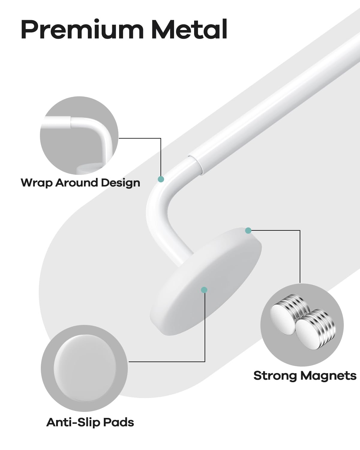 Rodzwin 2 Pack Magnetic Curtain Rods for Metal Door, Adjustable 18 to 30 Inch Curtain Rod, 3/8" Diameter Magnet Rods No Drilling for French Doors Window Cafe(White, 2Pack)