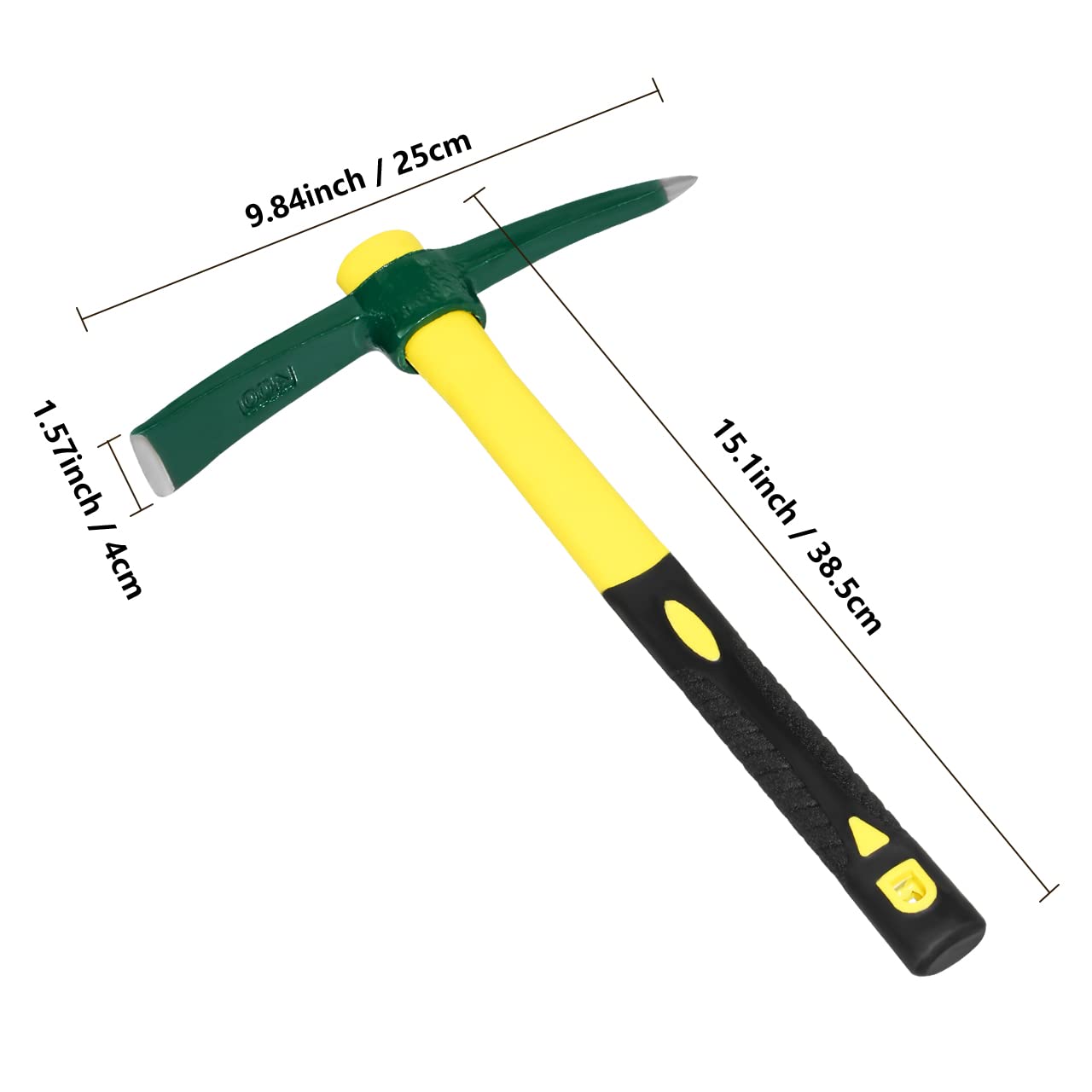 ZUZUAN Forged Adze Pick, Weeding Mattock Hoe, Pick Axe 15-Inch, One Piece Intact Drop Forged, Plastic Coated Fiberglass Handle, 1.4LB