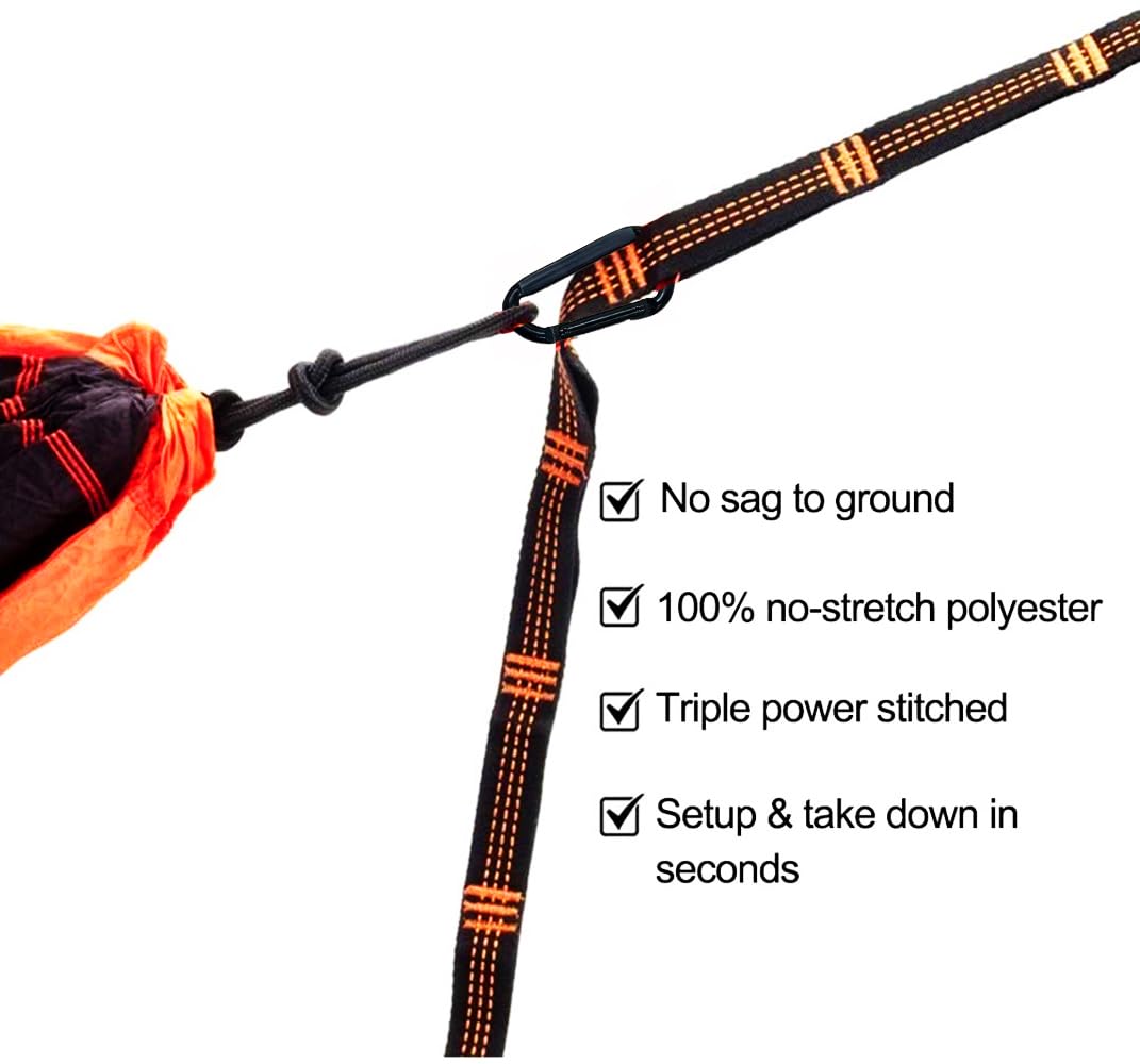 2pcs Hammock Straps with Carabiners, 2m/78.7inch Long & 7 Adjustable Loops Total- Quick & Easy Setup for Hammock,Swing. Extra Strong, Lightweight & Tree Friendly.
