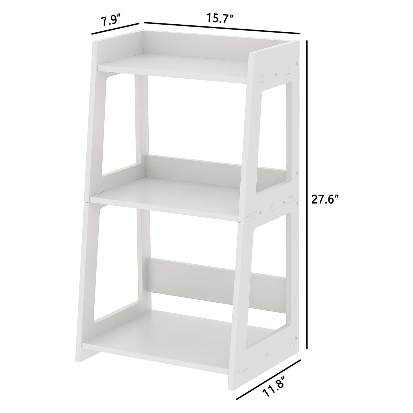 POBOMULI 3-Tier Bathroom Ladder Shelf Freestanding, White Floor Shelves Open Shelving Unit, Small Bookshelf Nightstand for Home Study Laundry Room (11.8" D x 15.7" W x 27.6" H)
