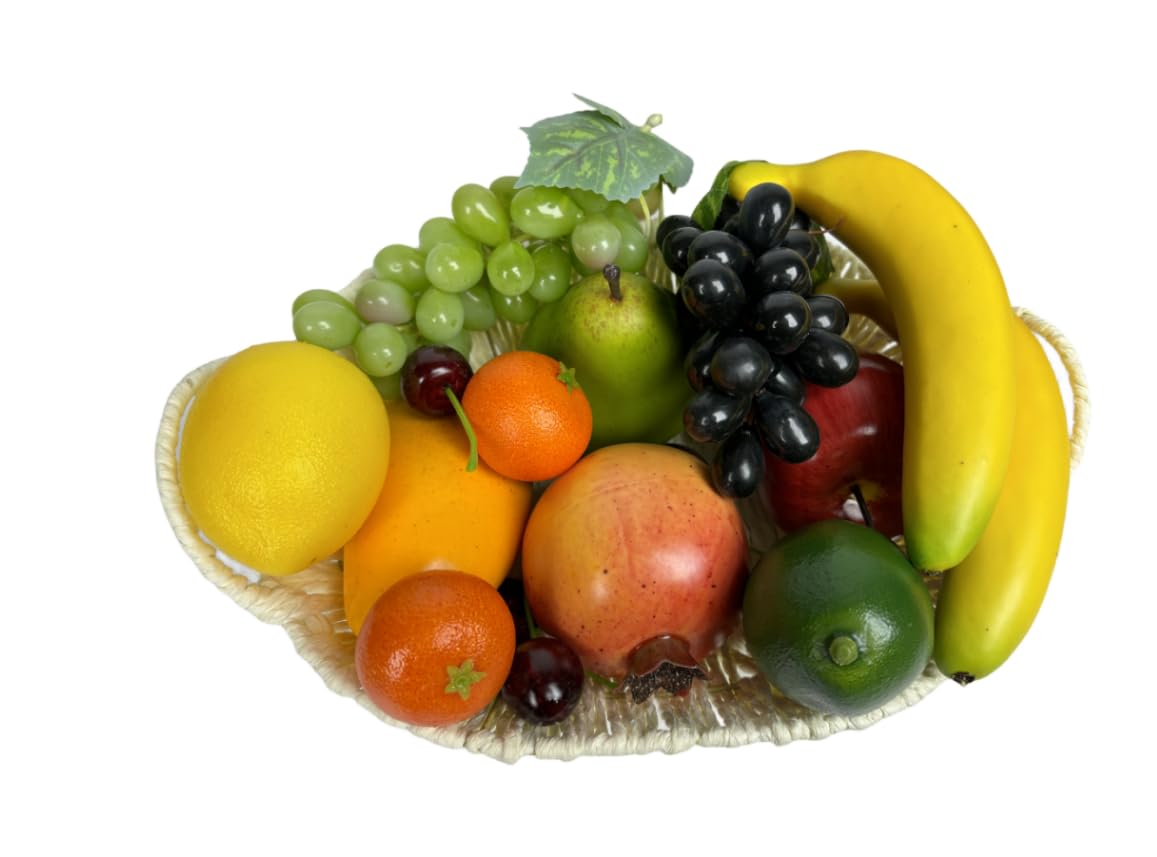 17pcs Artificial Mixture Fruits,Simulation Fruit Props for Photography Display, Lifelike Realistic Fake Fruits Home Decor Craft Fruit Set Fake Grapes Fake Banana