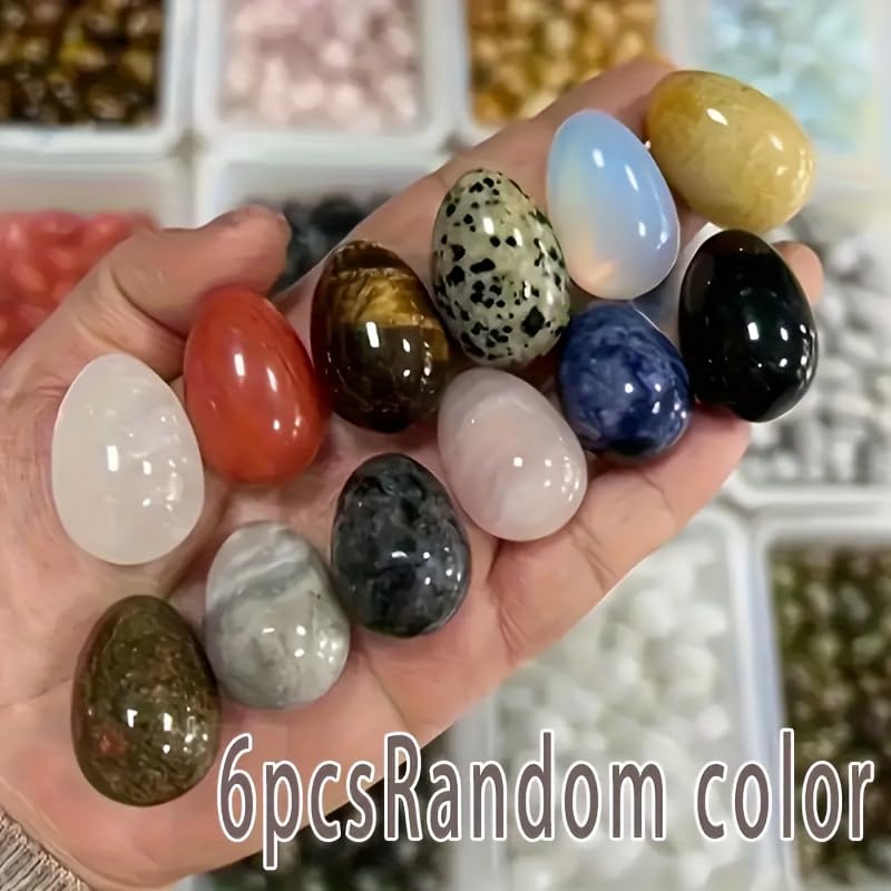 6Pcs Easter Egg Stones, Crystal Polished Decorative Stones, DIY Crafts for Home Desktop Ornament, Aquarium Decoration, Holiday & Birthday Gifts for Family