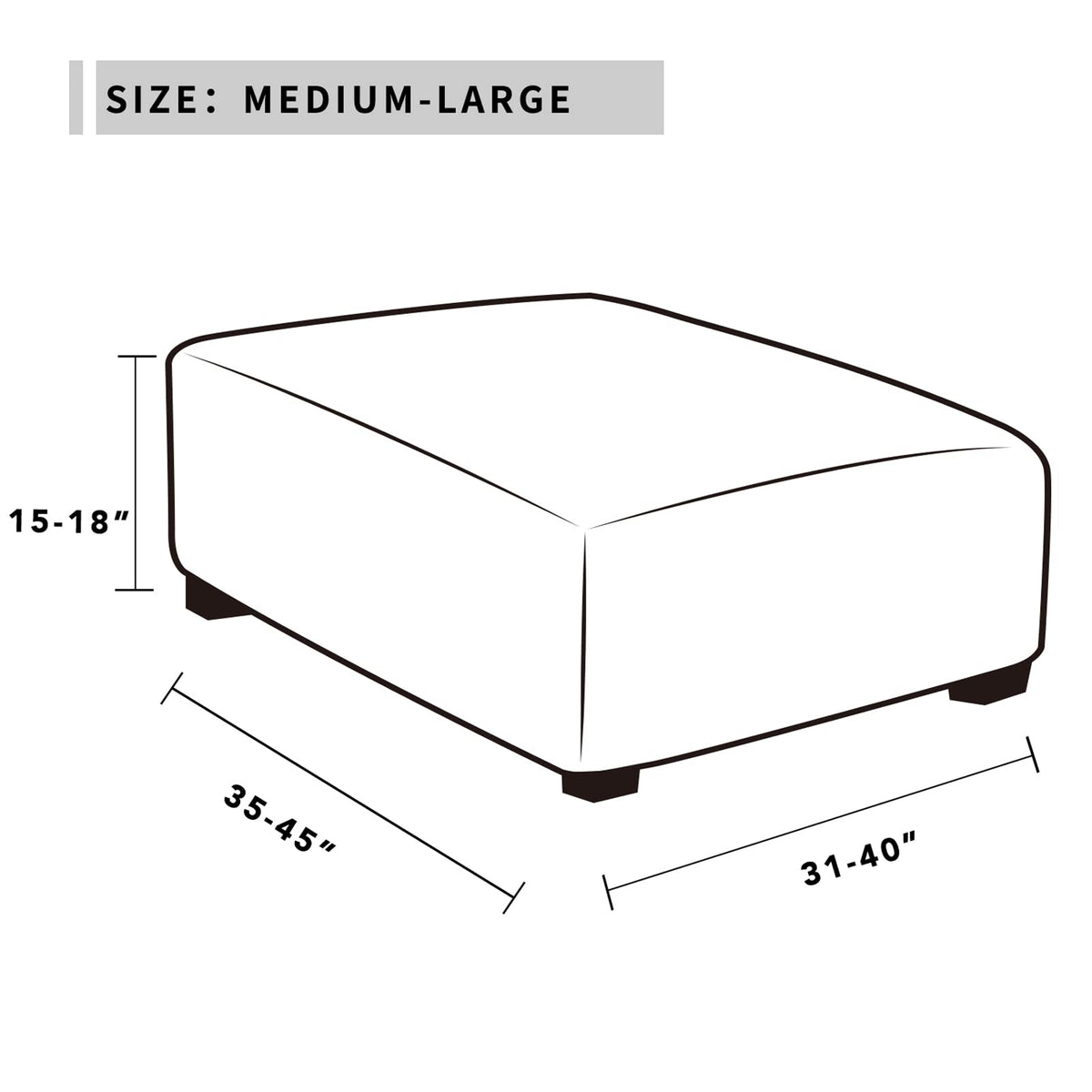 Easy-Going Stretch Square Ottoman Cover 40x40x15 inch Dark Grey