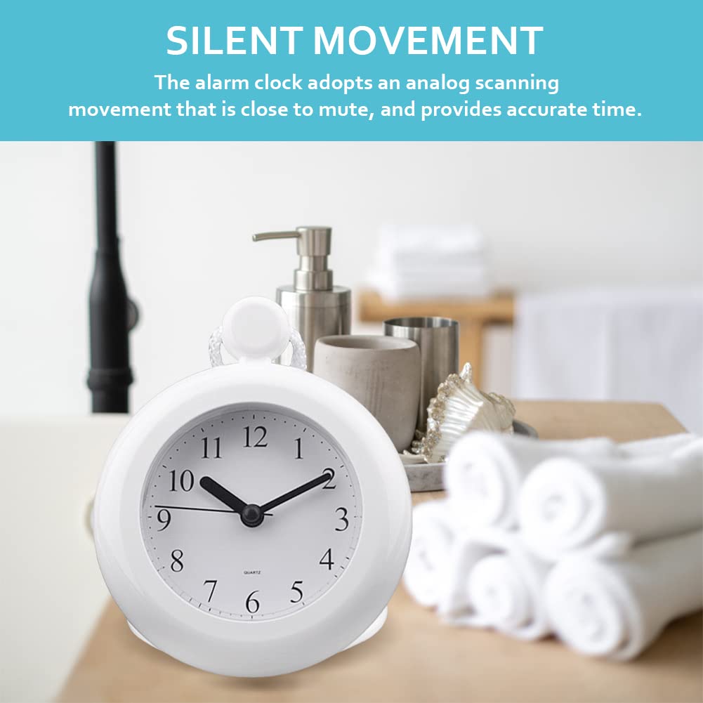 Waterproof Shower Clock, Silent Analog Bathroom Clock with Rope and Stand
