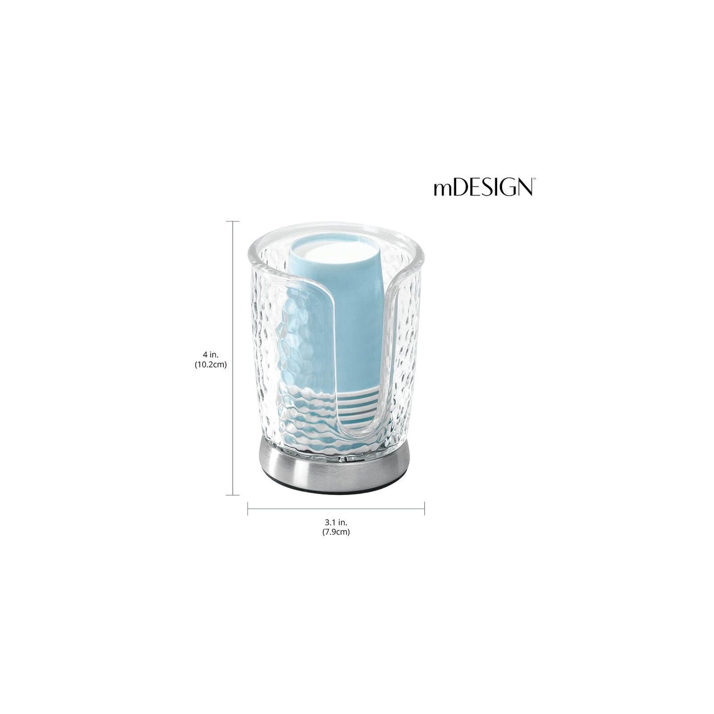 mDesign Plastic/Steel Compact Small Disposable Paper Cup Dispenser Storage Holder for Rinsing Cups on Bathroom Vanity Countertops - Rain Collection - Clear/Brushed