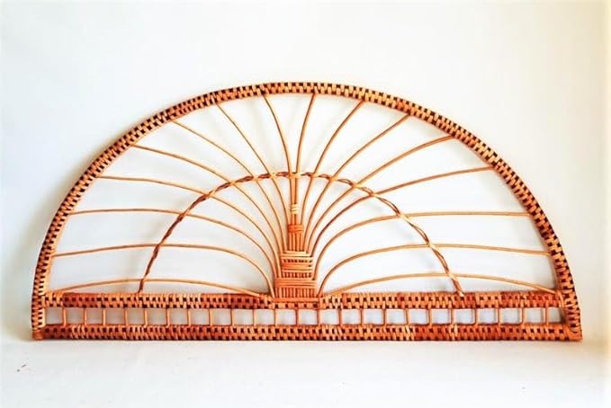 Boho Rattan Headboard - Handwoven Wicker & Solid Wood Frame - Queen/King/Full/Double Size Bed Headboard