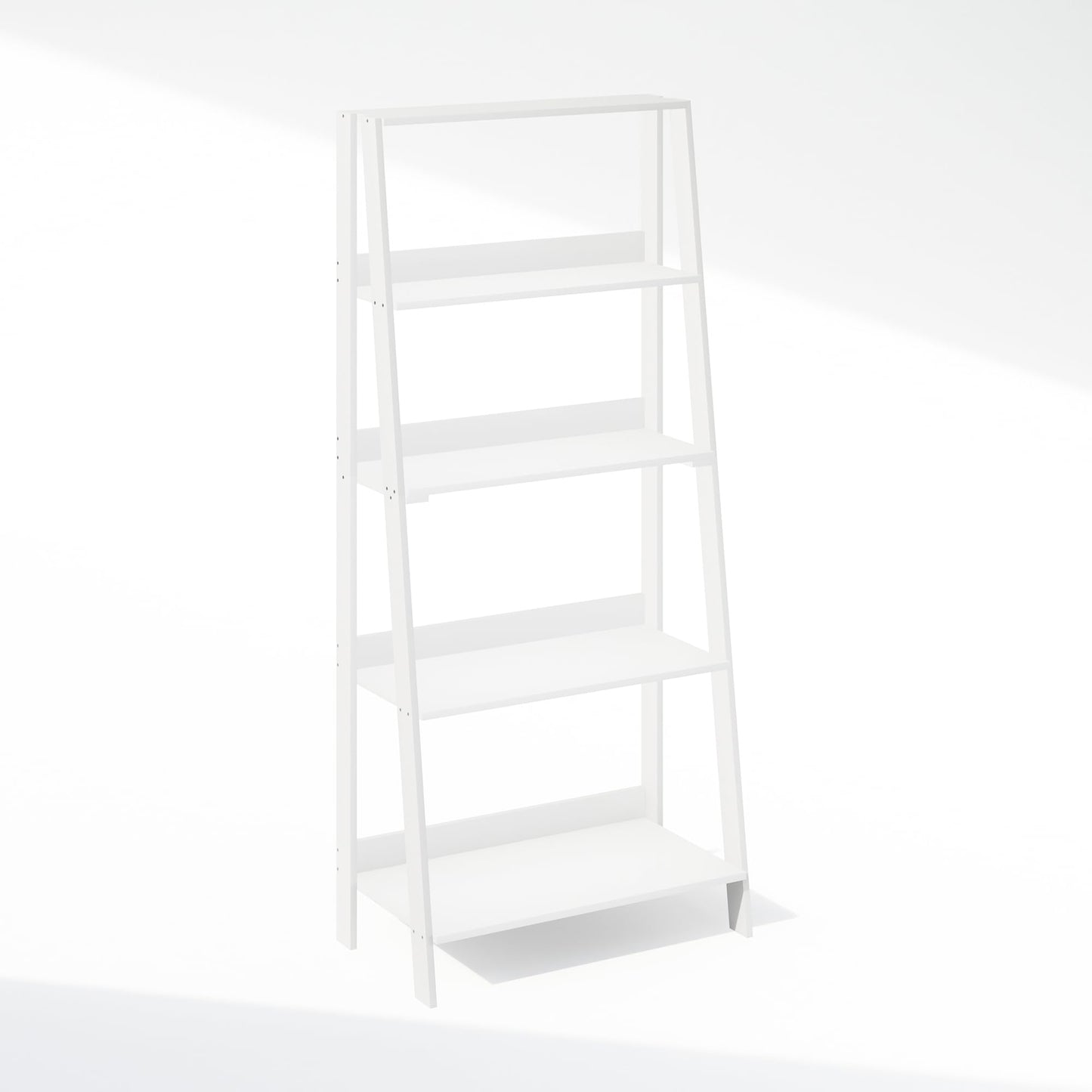 Furinno Ladder Display Shelf, 5-Tier Ladder Shelf, Standing Bookshelf, Display Storage Shelves, 13 x 23.6 x 53.5, for Living Room, Home Office, White