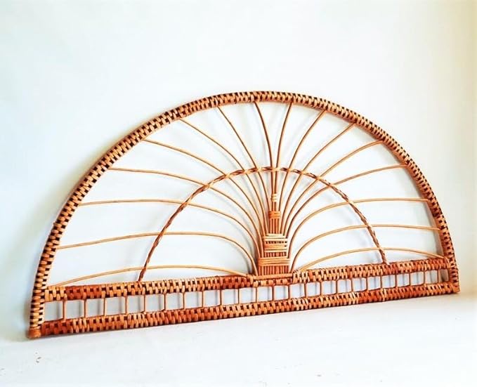 Boho Rattan Headboard - Handwoven Wicker & Solid Wood Frame - Queen/King/Full/Double Size Bed Headboard