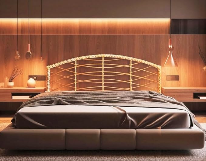 direfly Handwoven Rattan Headboard – Natural Wicker & Wood Frame