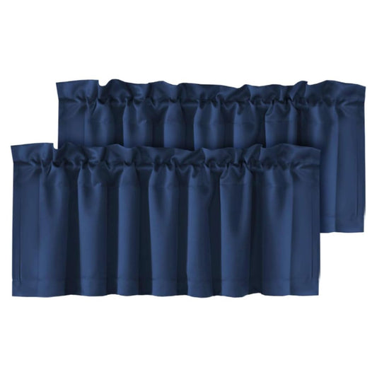H.VERSAILTEX Blackout Valances for Windows,Navy Blue Short Window Valance Curtains for Living Room/Bedroom/Bathroom Privacy Decorative Rod Pocket Kitchen Valances，2 Panels，52" W x 18" L, Navy