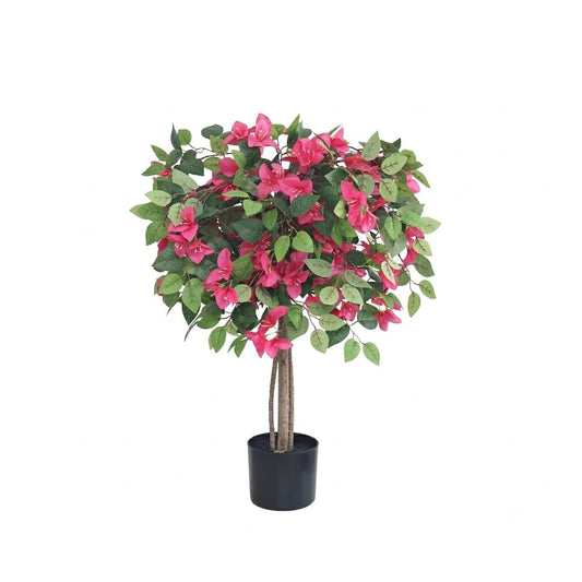 3FT Artificial Bougainvillea Tree Fake Silk Topiary Tree with Life-Like Trunk and Vibrant Pink Flowers, Faux Potted Plant for Home Office Indoor Outdoor Porch Patio Decor, Black Pot