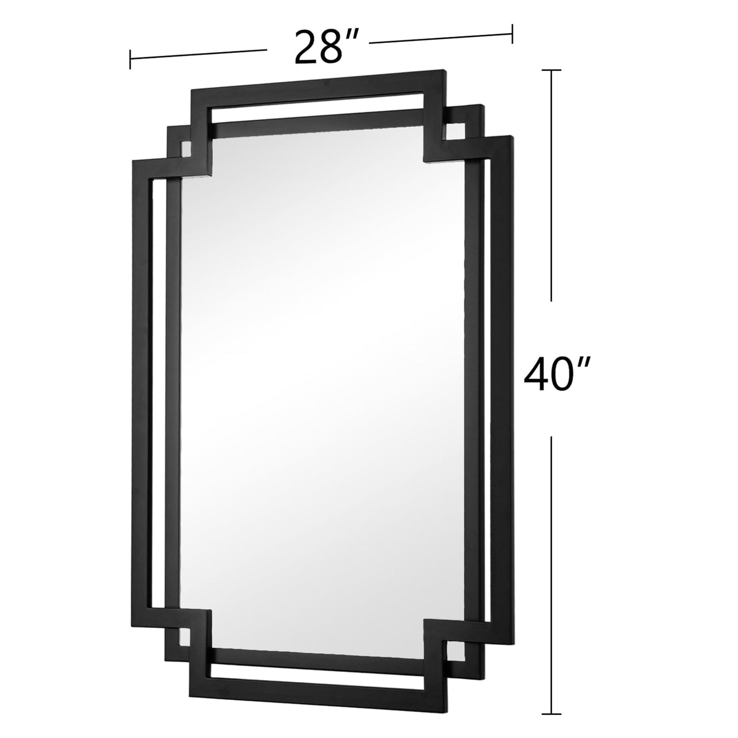 Autdot 28" x 40" Black Wall Mirror for Decor with Geometric Metal Frame