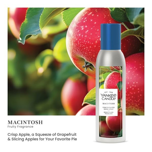Yankee Candle Concentrated Room Spray Air Freshener, Instant Home Fragrance, Odor Eliminating Spray, Macintosh (Pack of 3)