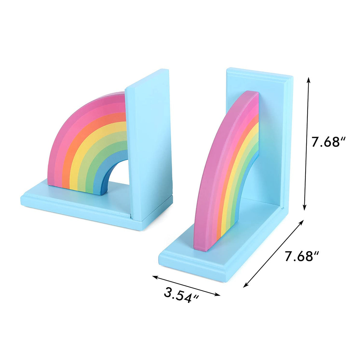 NIKKY HOME Wooden Rainbow Book Ends Non-Skid Cute Bookends Book Stoppers for Girls Home Children's Room Classroom Nursery Decor, Pack of 2