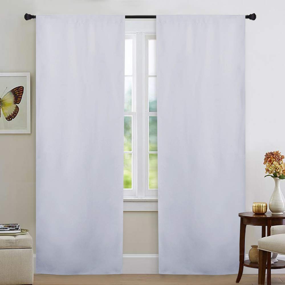NICETOWN White Blackout Curtain Liners for Window - Noise Reducing Light Blocking Liner for 84 inch Curtains (Set of 2, Each is 27" x 80", Hooks Included, Greyish White)
