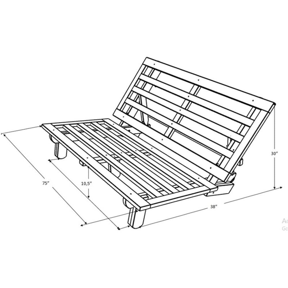 Kodiak Furniture Carson 75" Traditional Full-Size Wood Futon Frame, Solid Pine Construction, Assembly Required, in Java Brown Finish