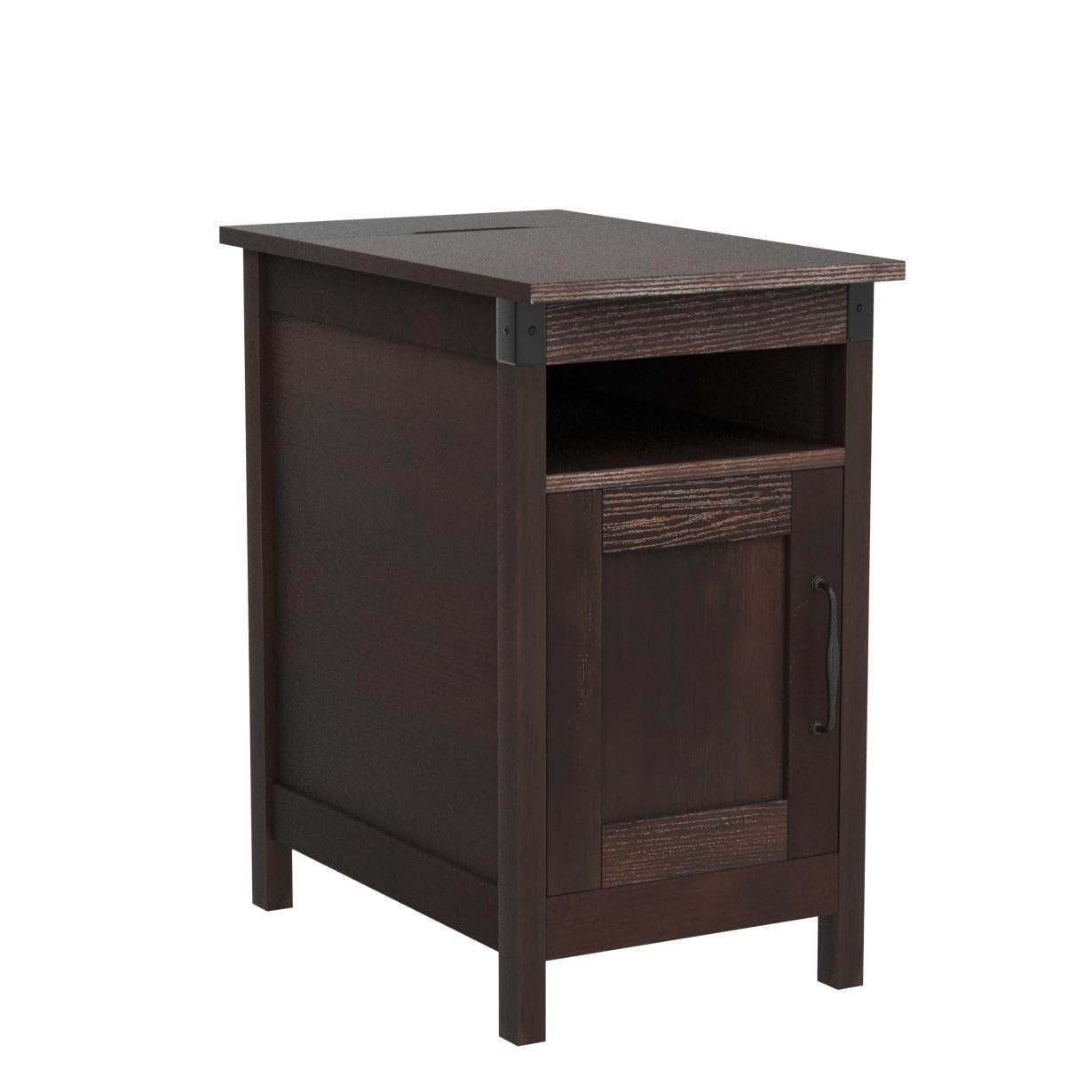 WLIVE End Table with Charging Station, Narrow Side Table for Living Room, Farmhouse Night Stand with Storage, Small Wooden Nightstand with USB Ports and Outlets for Living Room and Bedroom, Espresso