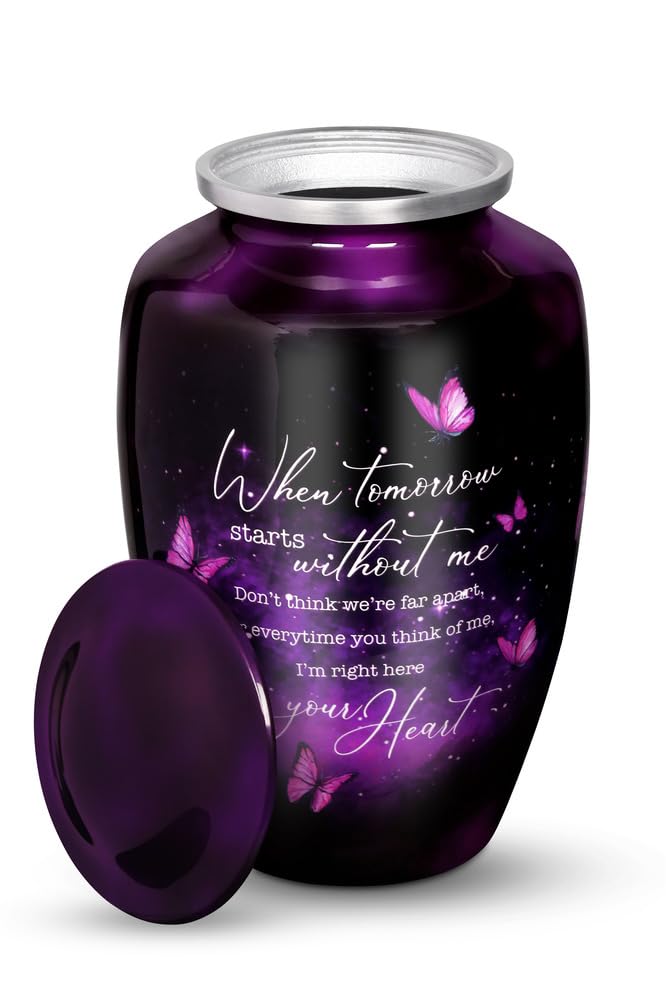 Purple Butterfly Urn for Human Ashes Adult with Secure Lid