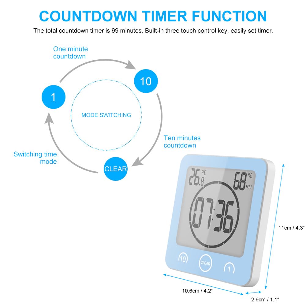 Bathroom Shower Wall Clock Timer Waterproof , Shower Clock with Suction