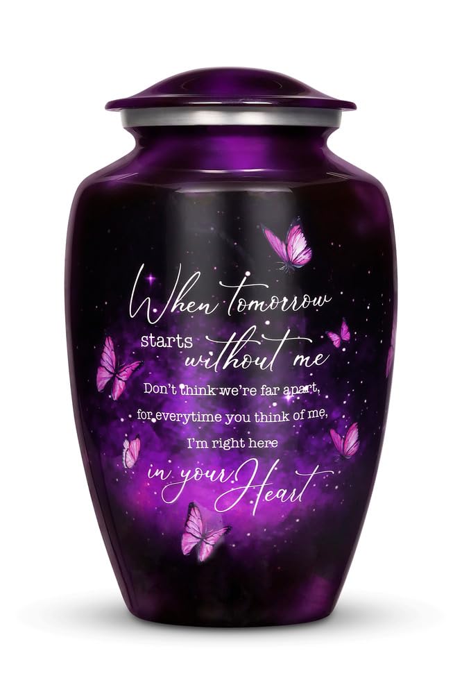 Purple Butterfly Urn for Human Ashes Adult with Secure Lid