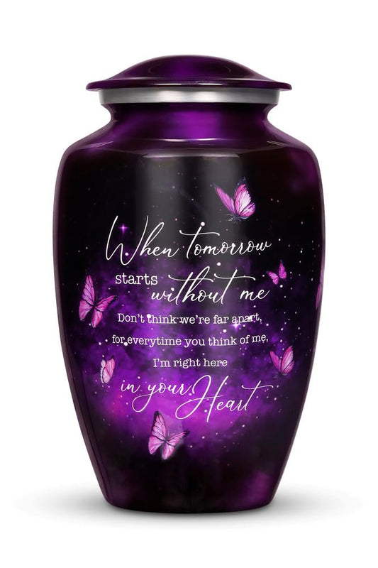 Purple Butterfly Urn for Human Ashes Adult with Secure Lid